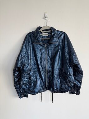 Urban Outfitters Shiny Navy Zip Bomber Jacket